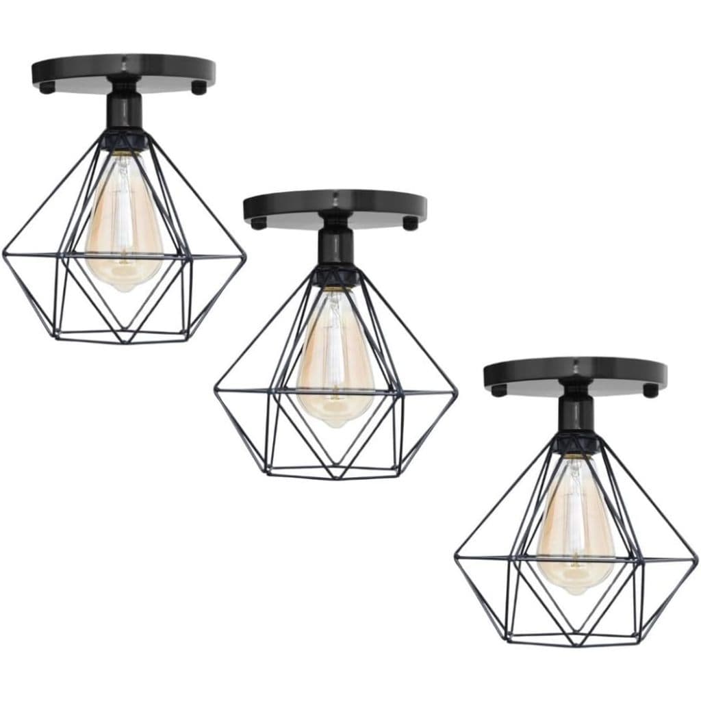 Lustre De Teto Industrial Luminária Plafon Retrô Aramado Diamante Sobrepor Kit 03