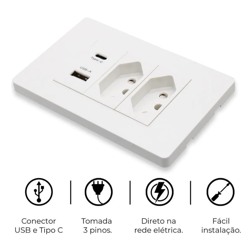 Tomada Modula com 2 entradas 1 usb e  entradas 1 tipo-c