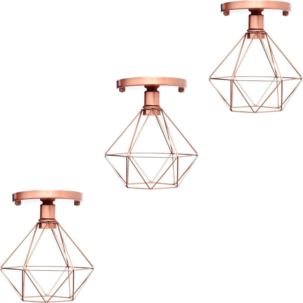 Lustre De Teto Industrial Luminária Plafon Retrô Aramado Diamante Sobrepor Kit Com 03
