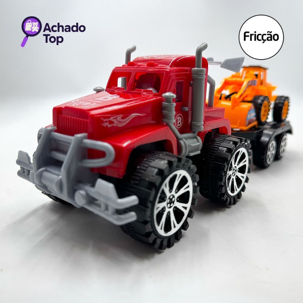 Caminhão com Reboque de Brinquedo com Trator Carregadeira – Fricção 31cm, Carrinho de brinquedo