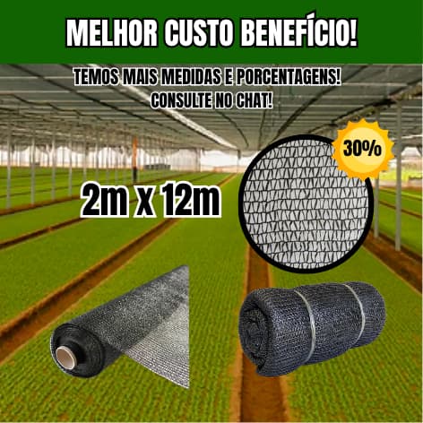 Tela Sombrite Preta (30% de Proteção) - 2x12 Metros.