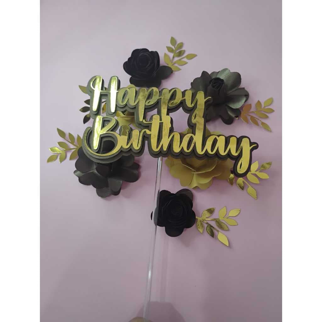 Topo/topper flores marrom Happy Birthday(6 flores)