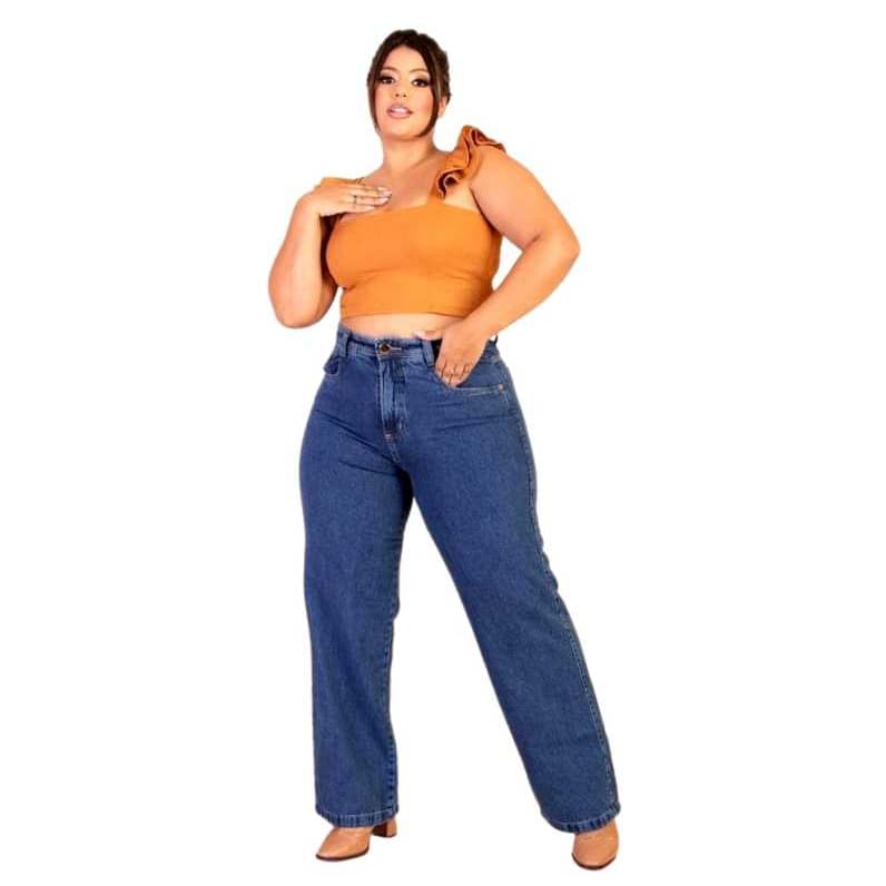 Calça Jeans Wide Leg Cintura Alta  Plus Size