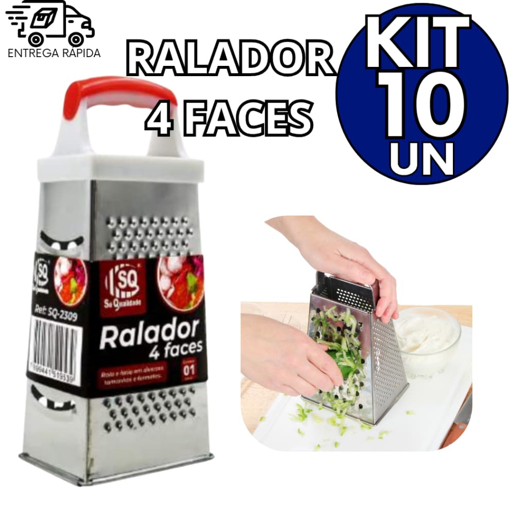 Kit 10 Ralador 4 Faces em Aço Inox Casa Cozinha Restauante Cantina Pizzaria Lanchonete