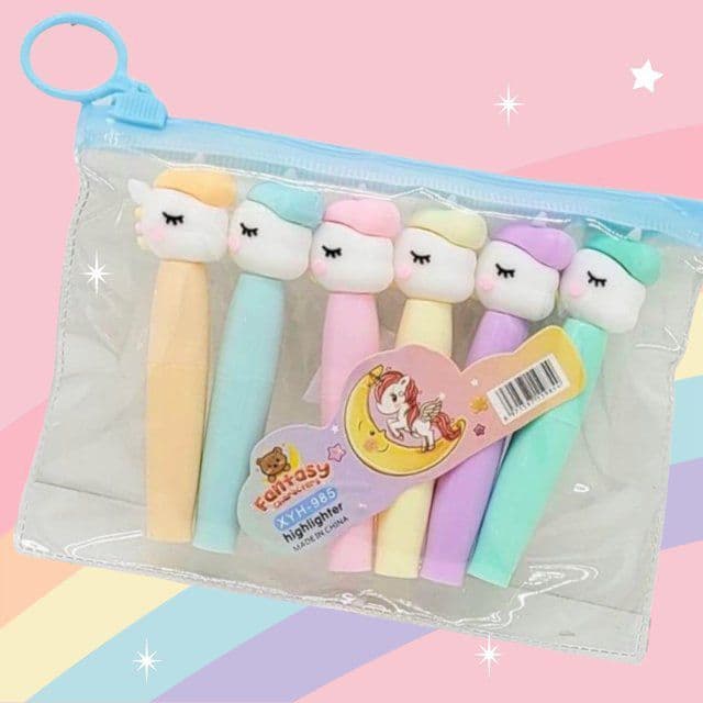 Kit de 6 Unidades Marca Texto Unicórnio Papelaria Fofa