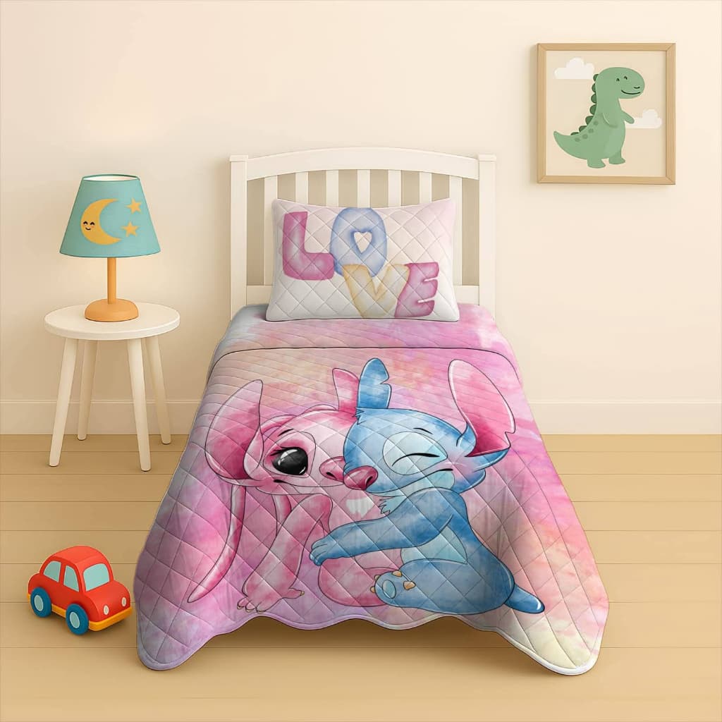 Cobre Leito Ultrassônico Matelado Solteiro + 1 Porta Travesseiro | Macio e Confortável Stitch e Personagens Infantil