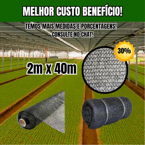 Tela Sombrite Preta (30% de Proteção) - 2x40 Metros.
