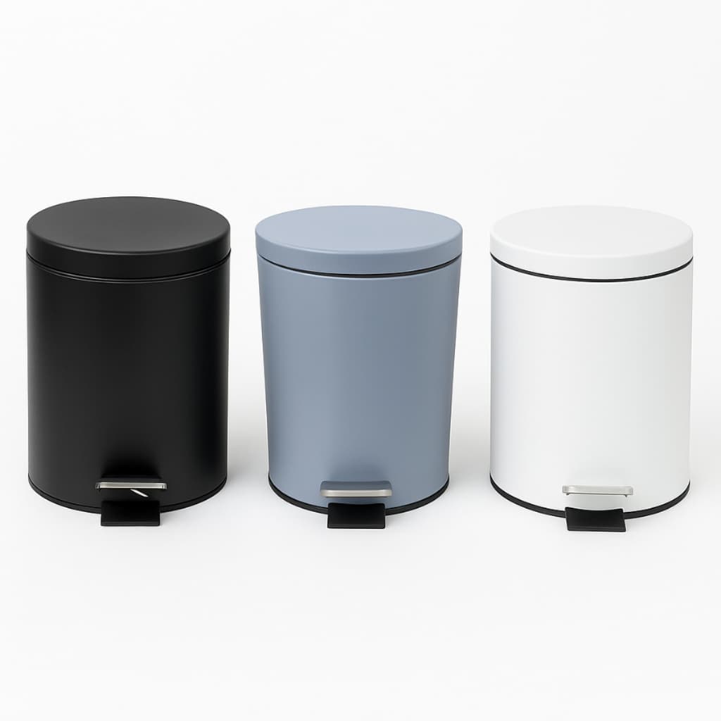 Lixeira Redonda com Pedal Aço 5L Branco Preto Cinza Matte Balde Cesto removível Banheiro Cozinha Pequena