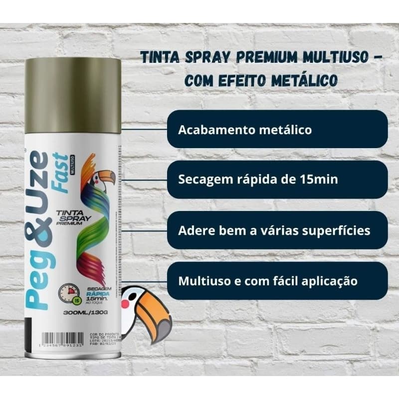Tinta Spray Uso Geral Metalica Dourada Peg e uze 350ML Queima de Estoque