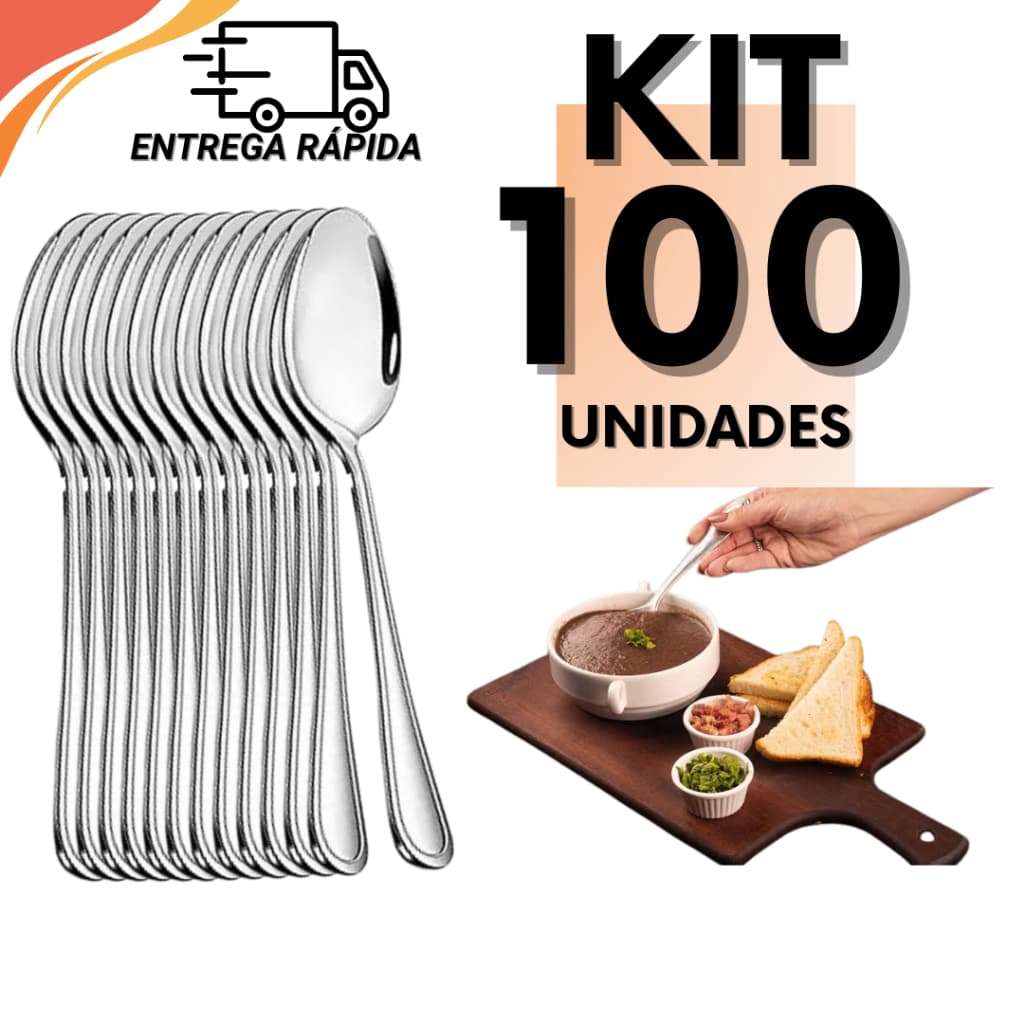 Kit 100 Colheres Inox para Uso Profissional Restaurantes, Pizzarias,  Casa Sopas e Refeições
