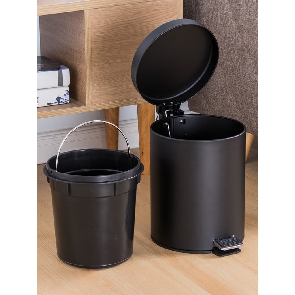 Lixeira Redonda Com Balde Removivel Banheiro Cor Fosca 3-5L Pedal Escritorio CINZA BRANCA PRETO MATE