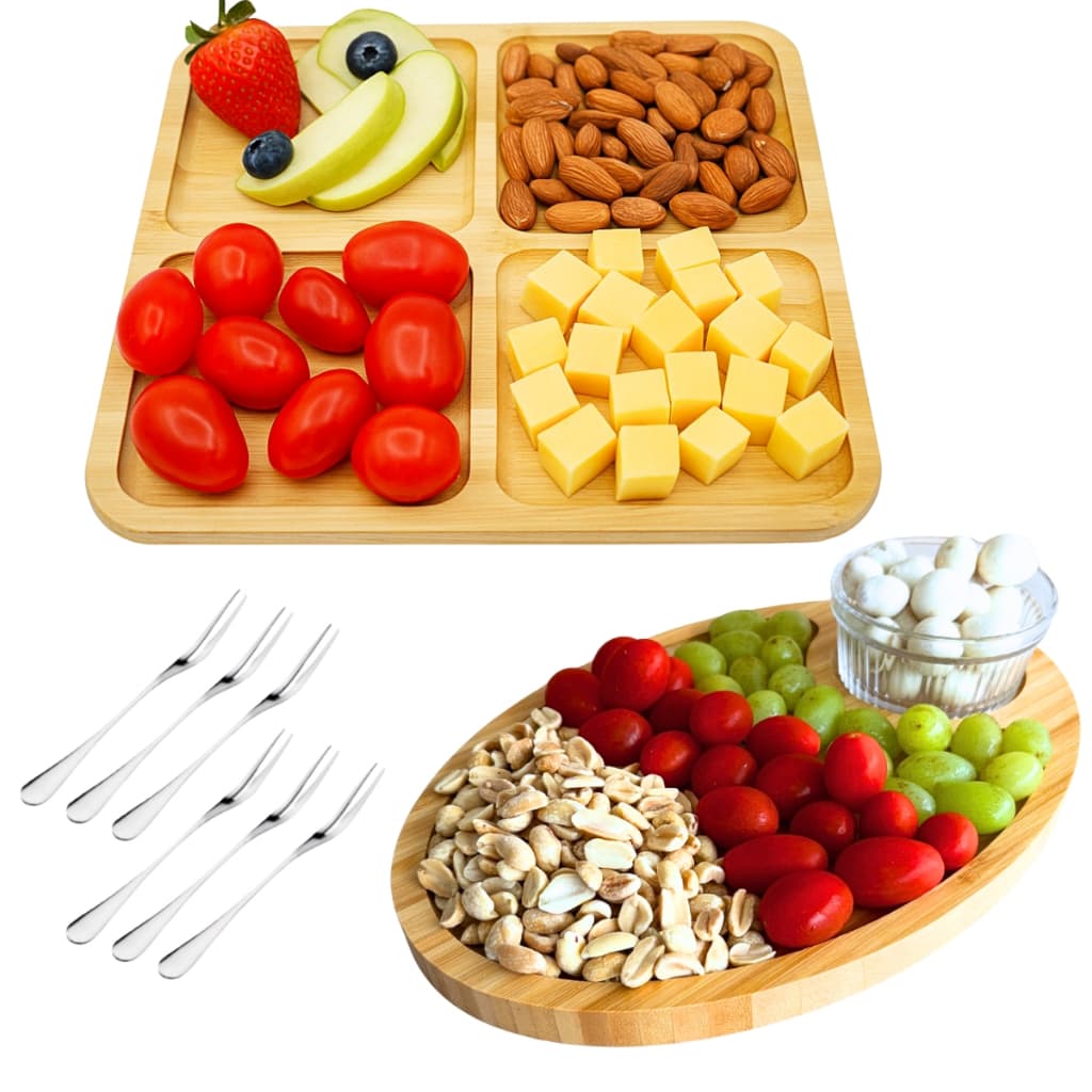 Petisqueira de Bambu Tábua de Frios Mesa Posta Bambu Kit 4 Peças