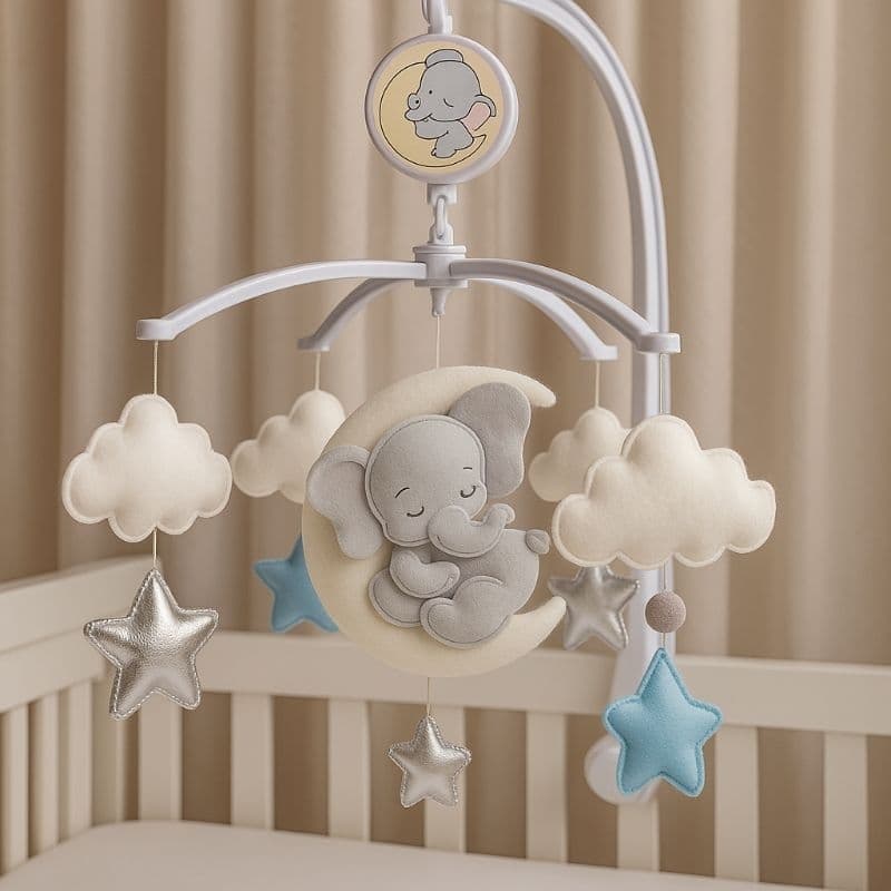 Mobile de Berço Elefante Lua  Decoração Luxo para Quarto de Bebê
