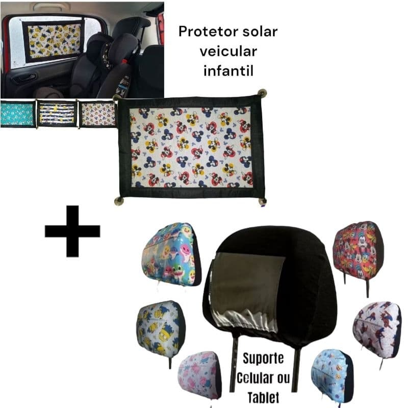 Protetor solar infantil para carro + Suporte para celular banco de carro