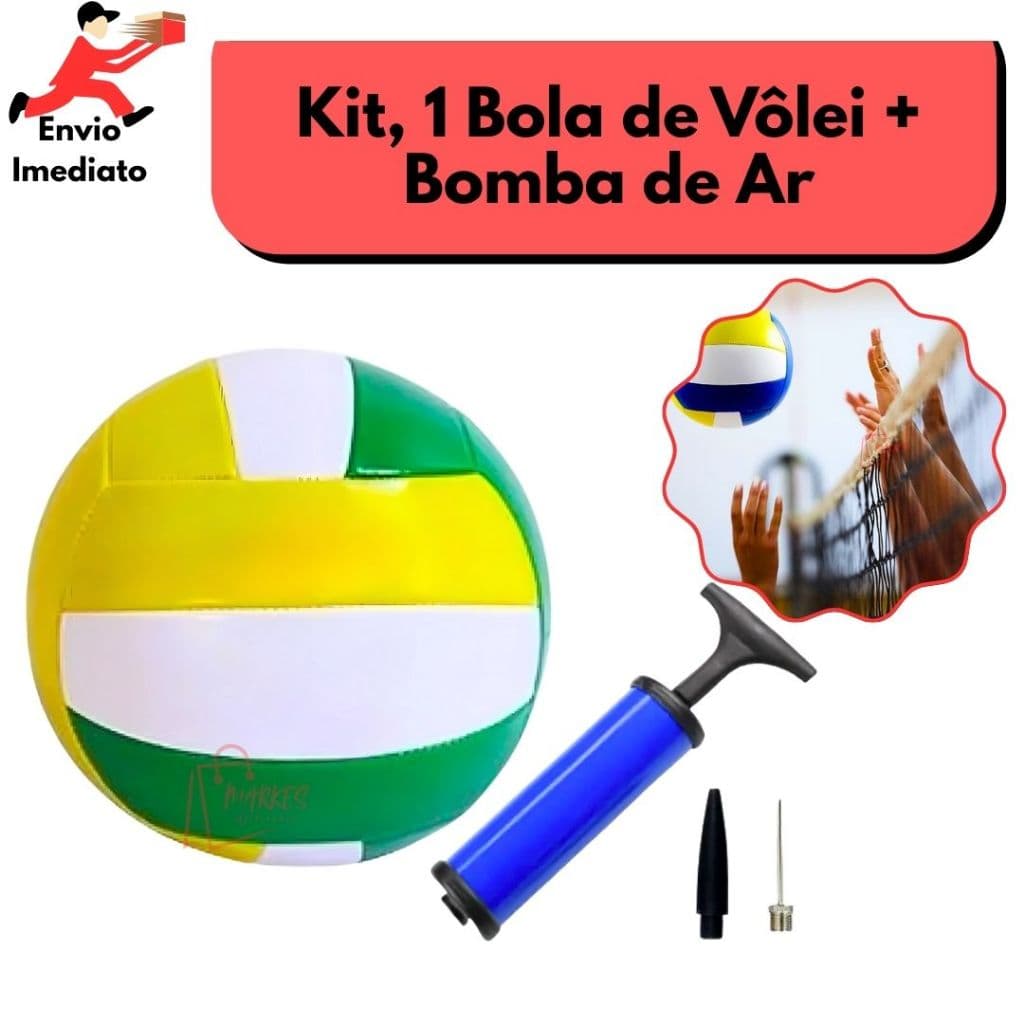Kit 1 Bola De Voleibol + Bomba De AR Portátil Quadra Areia Praia Oficial Tamanho N5 Profissional