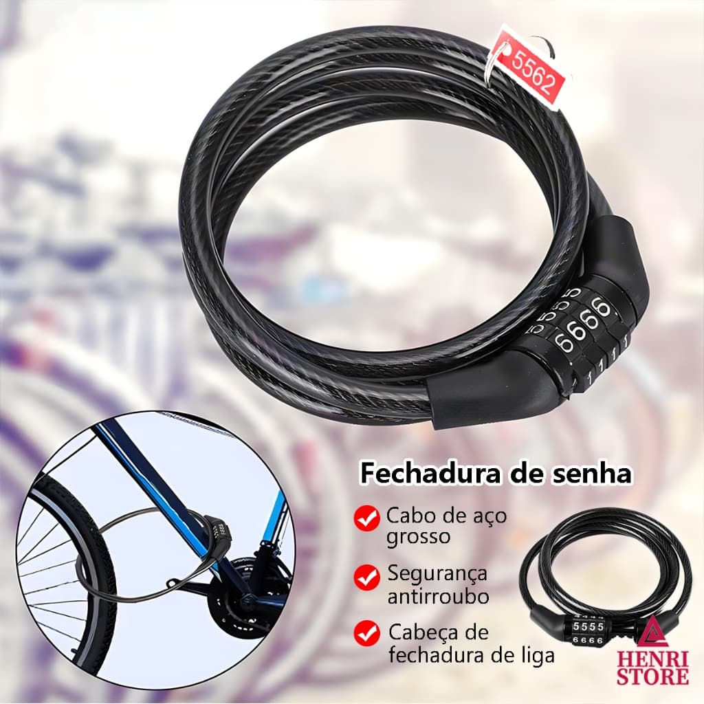 Cadeado De Senha Com Cabo Flexível Proteção Anti Furto Para Bike E Moto BIC004