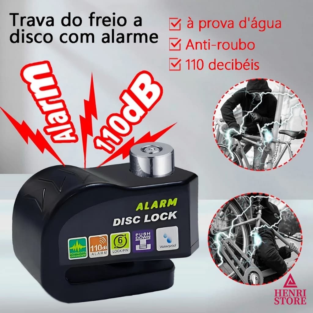 KIT Cadeado Anti Furto Moto Alarme Para Bicicleta 2 Em 1 Reforçado Sonoro 120db BIC005