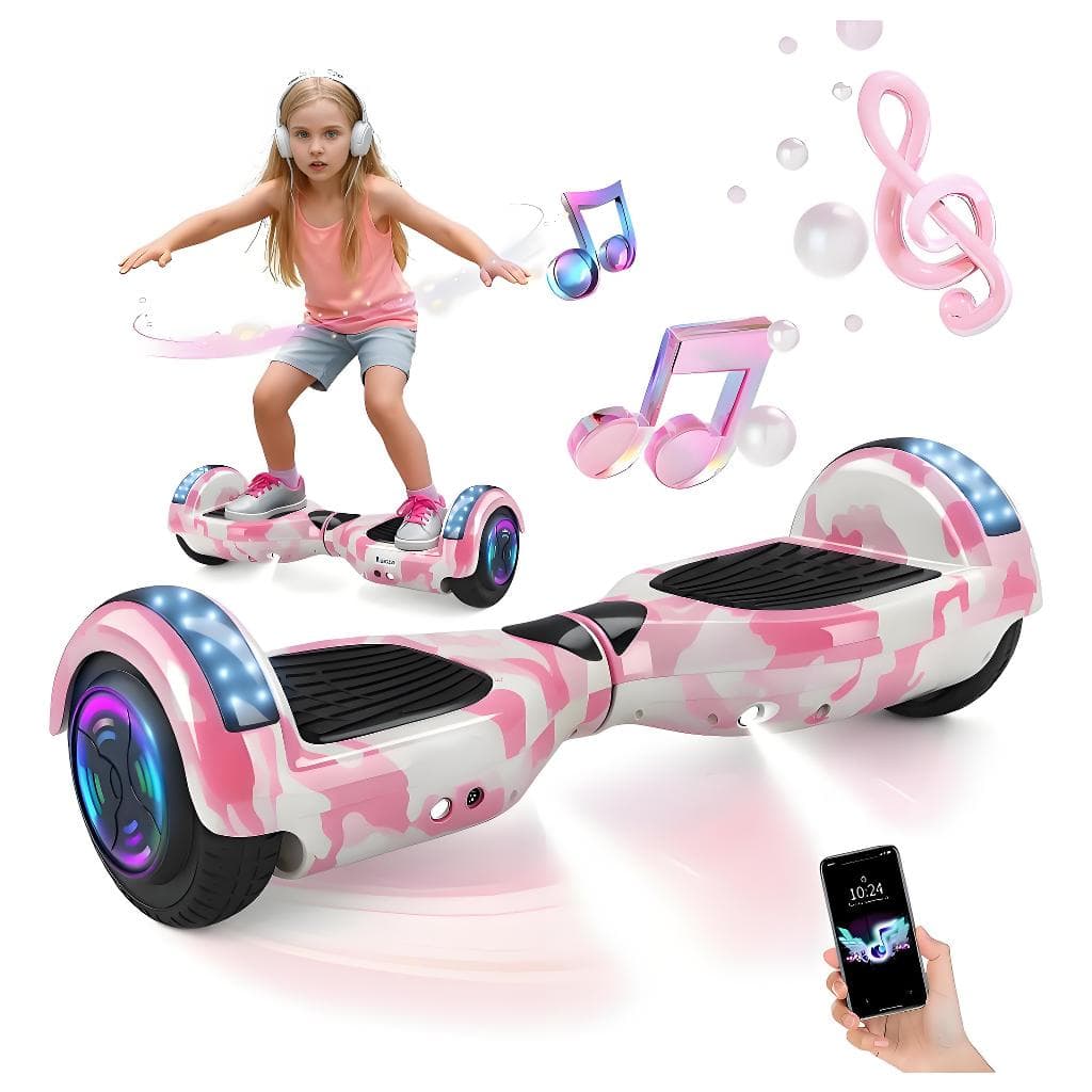 6,5" Hoverboard LED com Música Iluminação e Alça de Transporte Skate Eletrico Brinquedos Premium P10