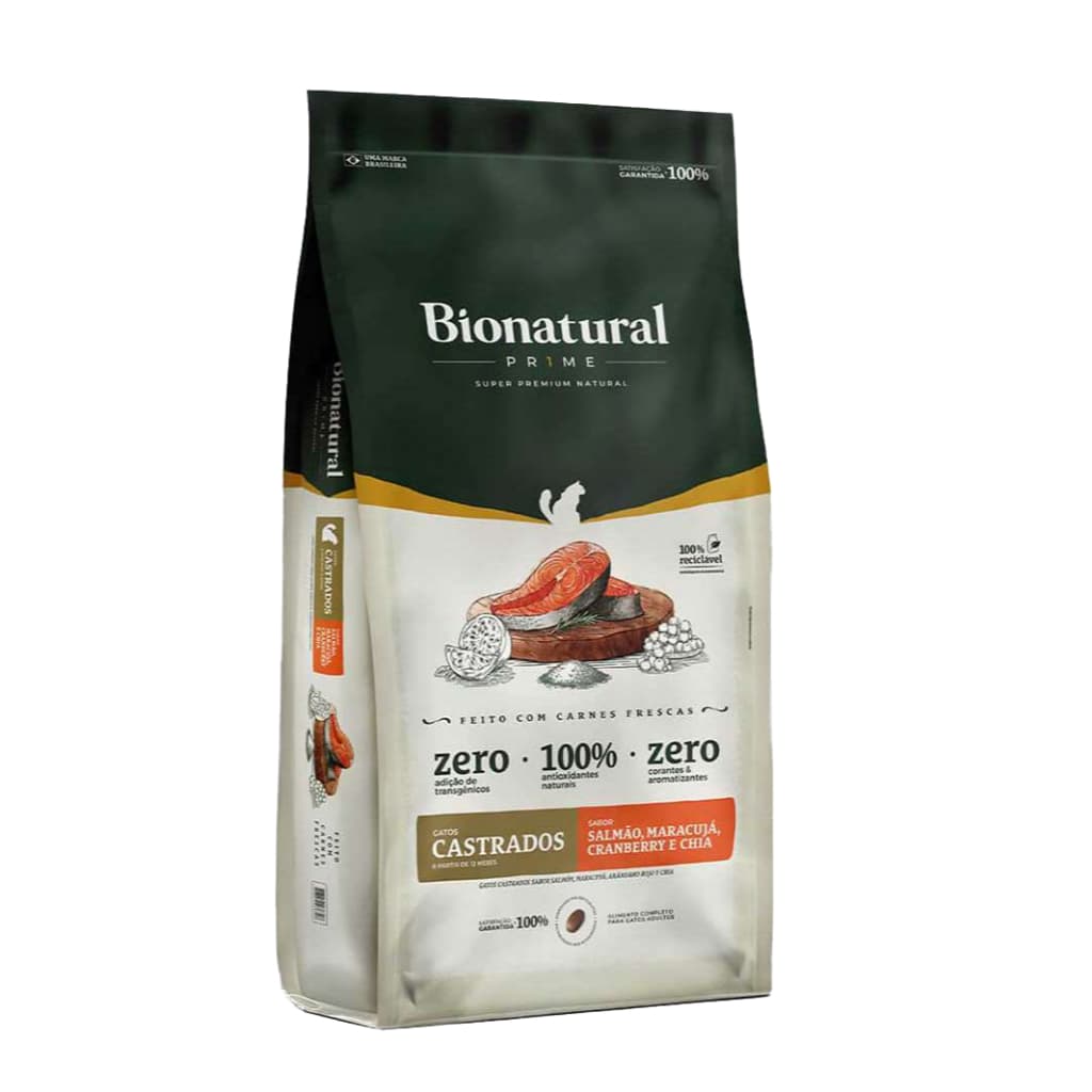 Ração Bionatural Prime para Gatos Castrados sabor Salmão 7,5 KG