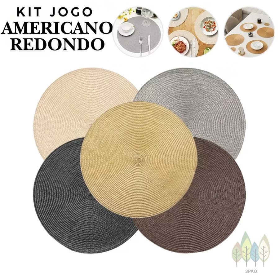 Jogo Americano kit 4 Peças Mesa Sousplat Cozinha Redondo Jantar Descanso de Prato