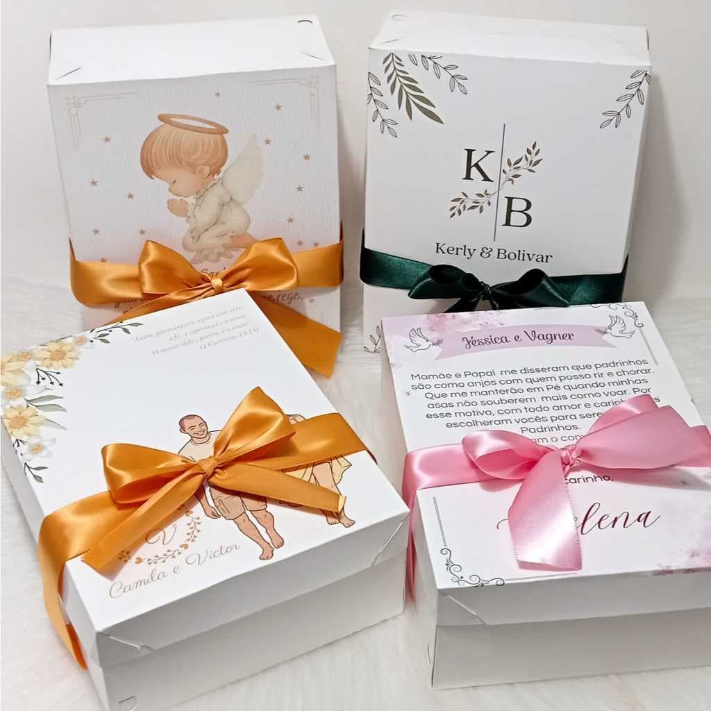 Caixa Presente Personalizada com Nome ou Tema + Laço de Cetim | Várias Artes Exclusivas 24x18.5