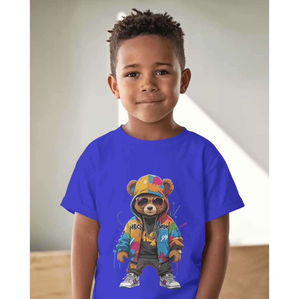Camiseta Masculina Infantil Básica Algodão Menino Urso Colorido Várias Cores