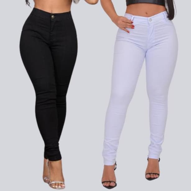Kit Calça Jeans Branca E Preta Feminina Modelagem Empina Bumbum Cintura Alta