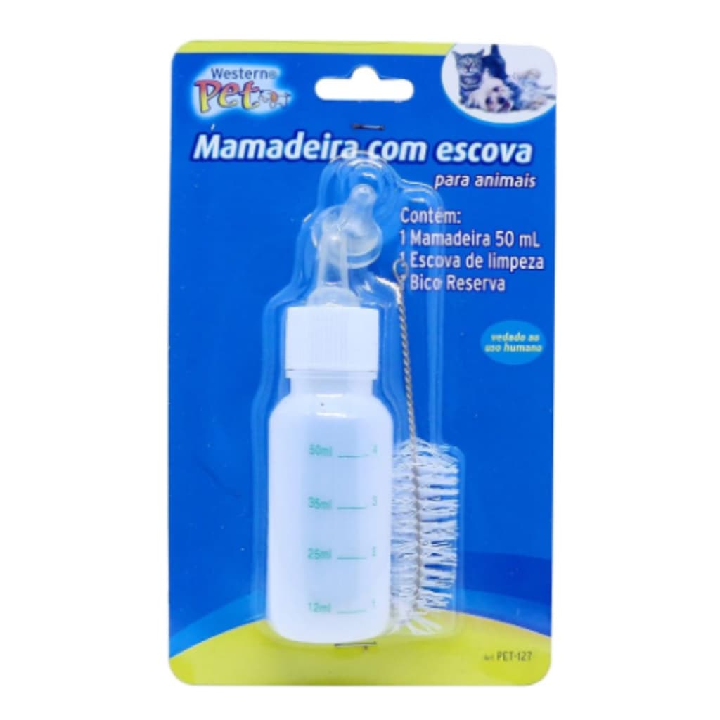Mamadeira P/ Filhotes Cães e Gatos C/ 3 Bicos e Escova Higienizadora