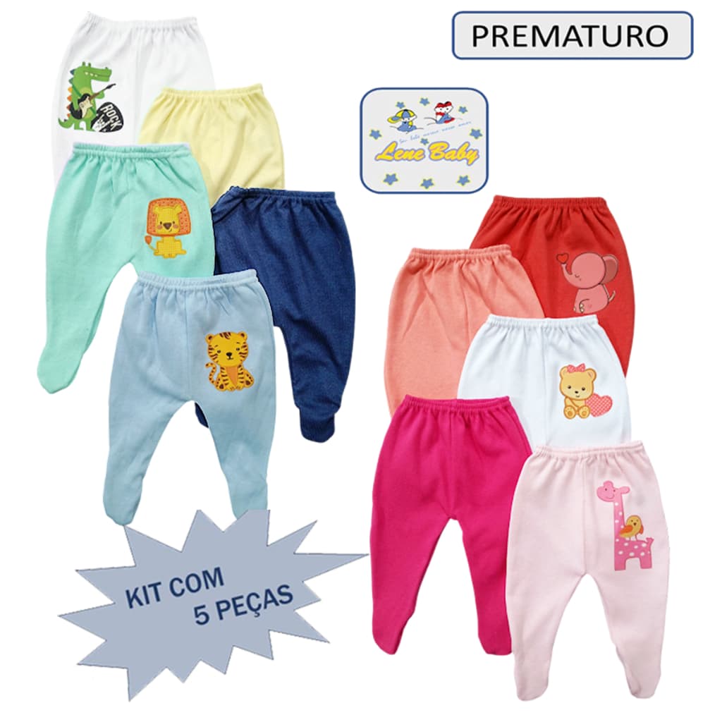 KIT Contendo 5 Culotes ( Mijão ) com Pé Malha Suedine BEBE PREMATURO