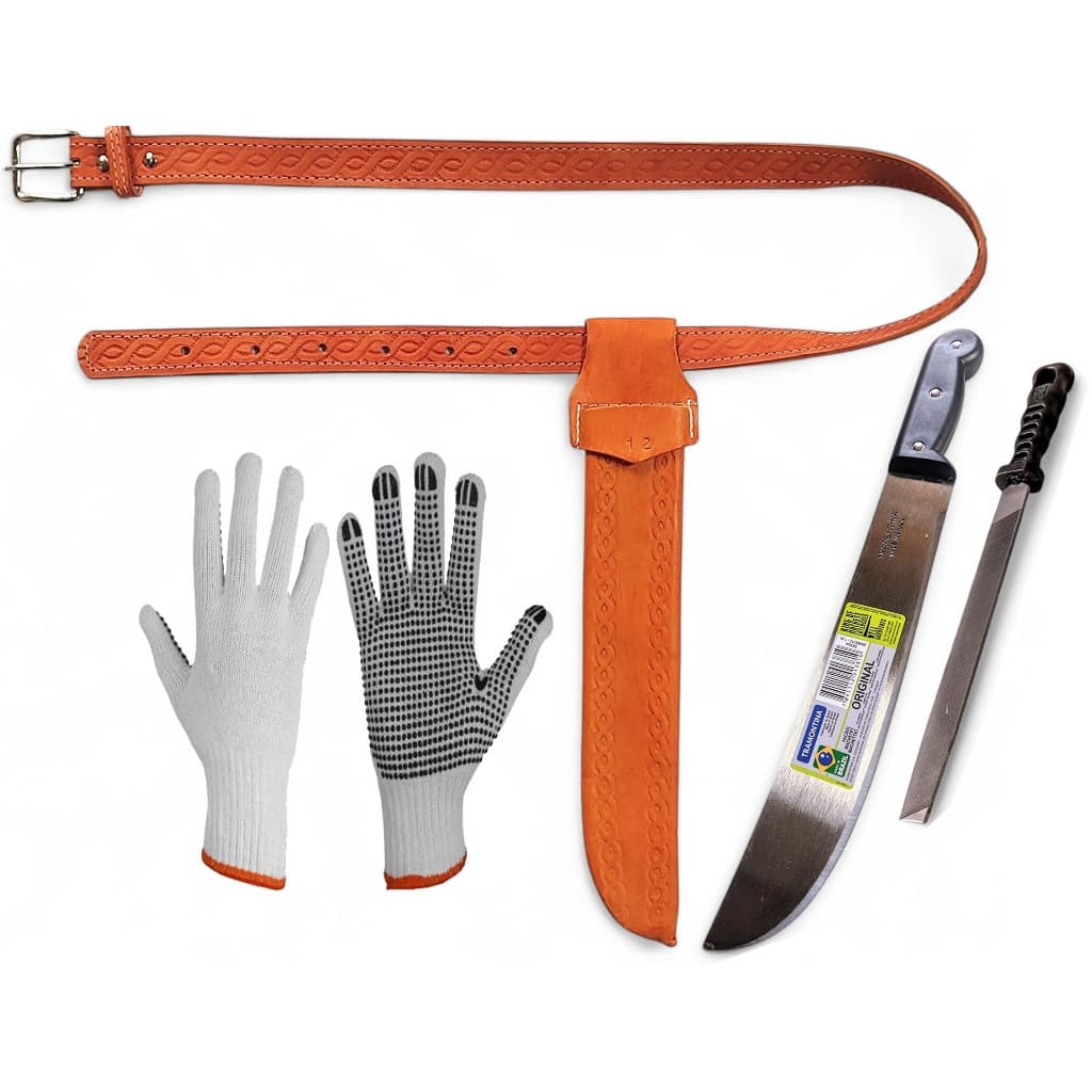 Kit para mato jardinagem cana galho pescaria facão Tramontina + bainha + cinto + lima + luva