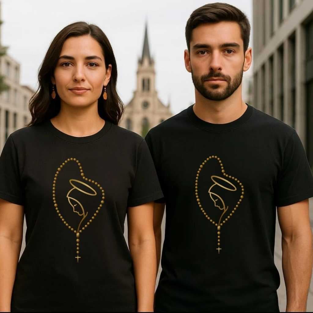 Camiseta Terço Nossa Senhora Aparecida Nossa Senhora do Rosário Blusa Católica Algodão Unissex