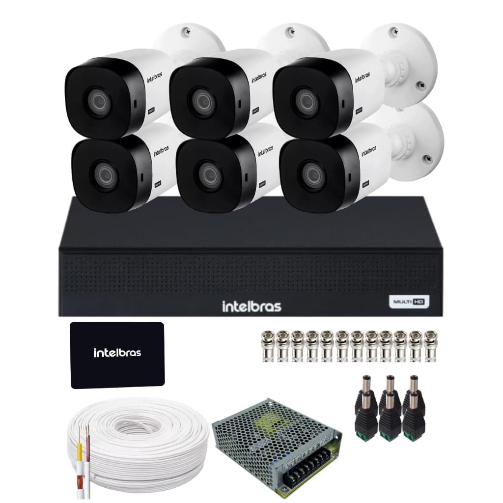 Kit 6 Câmeras Intelbras 1120b Hd Dvr Mhdx 8 Canais Ssd 512gb