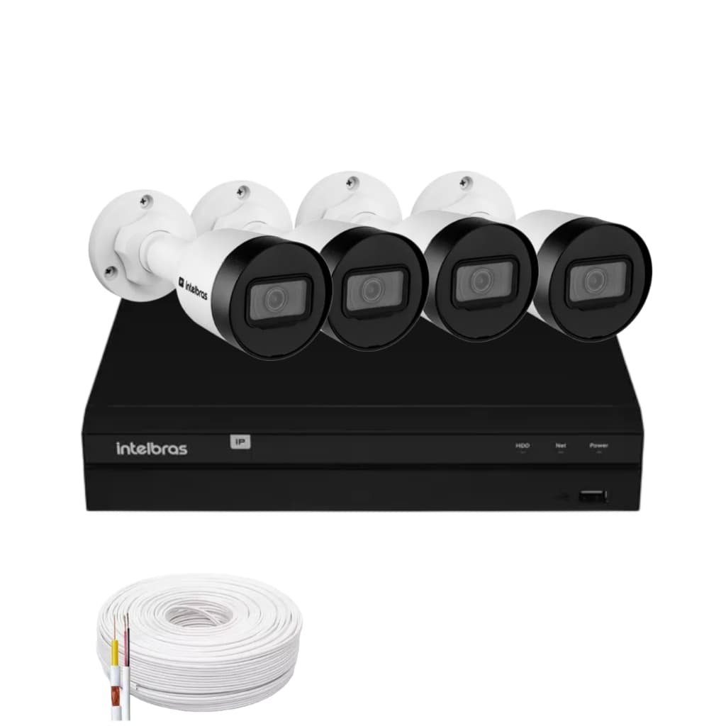 Kit Cftv 4 Câmeras Ip Poe Vipc 1230 Nvr Cabo Intelbras