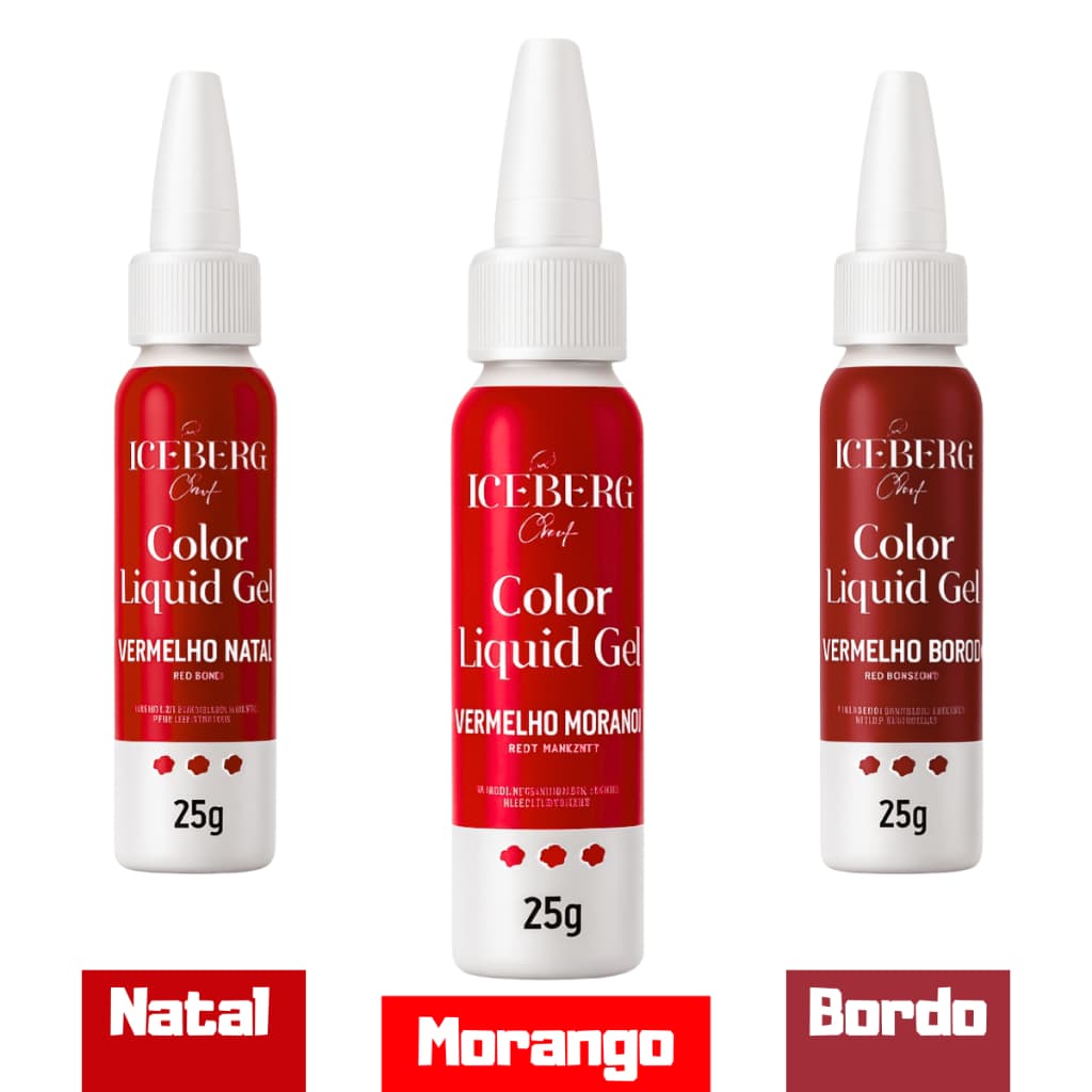 Corante Liquid Gel Iceberg Extra Forte 25g Vermelho Morango, Bordô e Natal Profissional