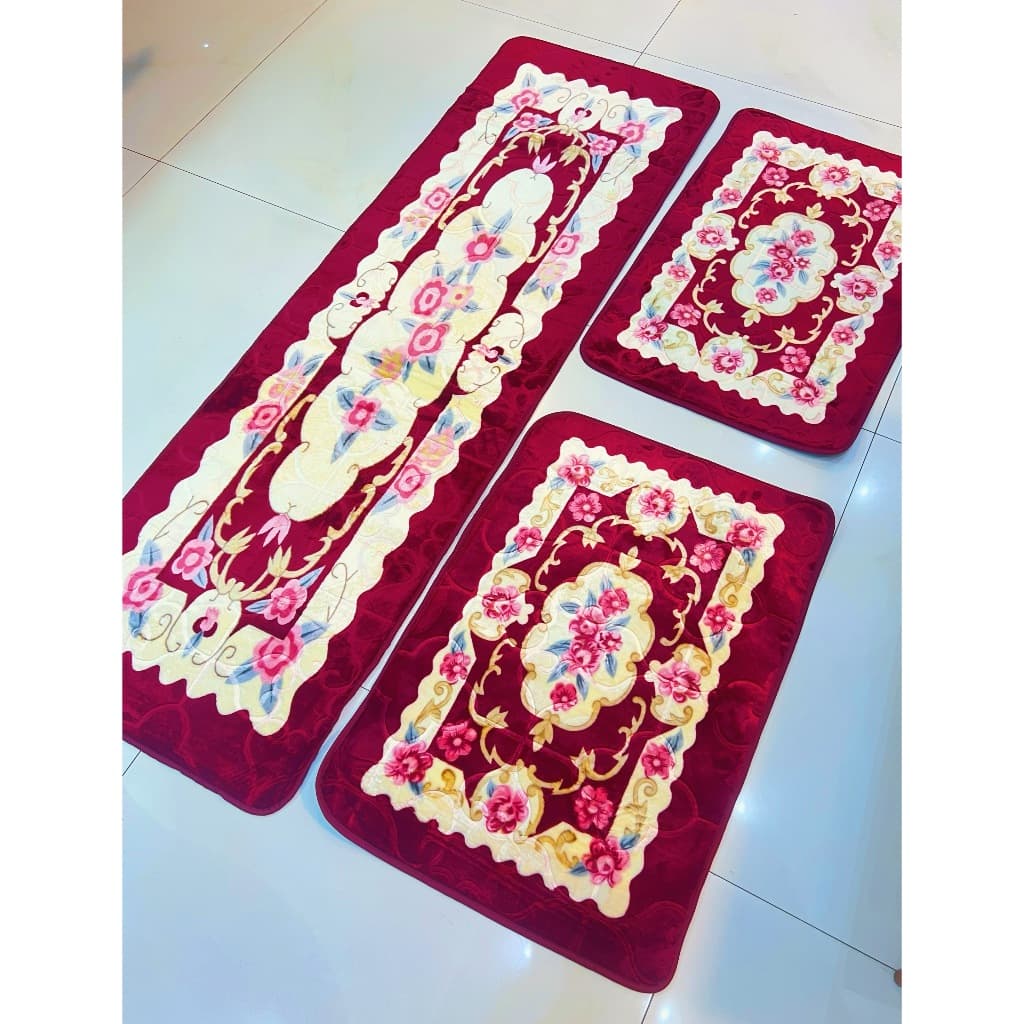 Kit 3 Passadeira 60x200 +2 Tapete 60x90 Floral Antiderrapante!