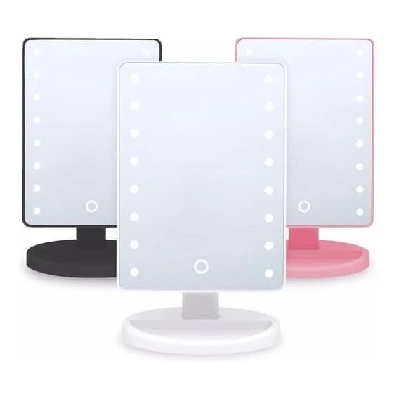 Espelho Emoldurado De Mesa, Com Led E Suporte De Plástico, Para Maquiagem Com 16 Leds