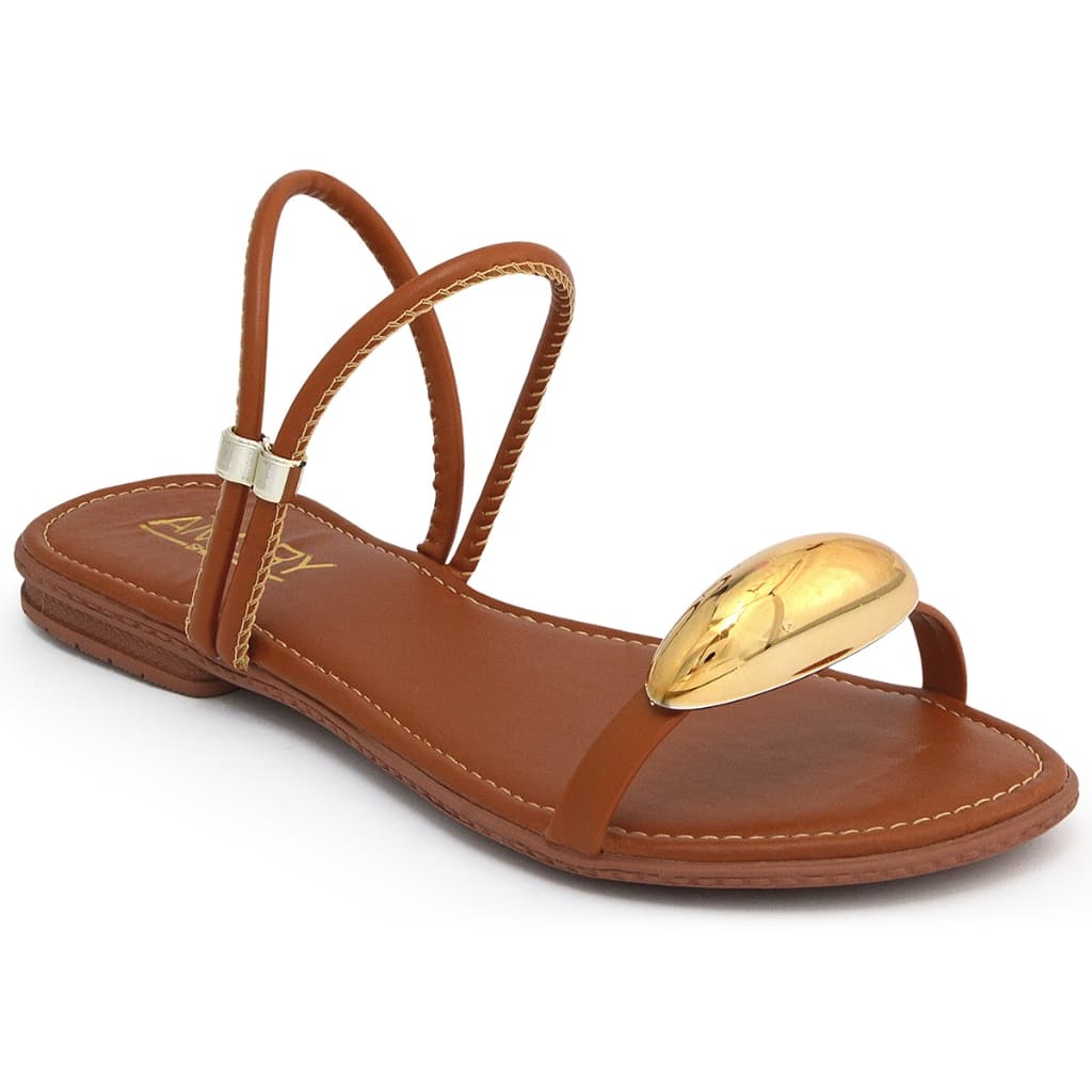 Sandália Rasteira Feminina Enfeite Dourado Rasteirinha Elegante Confortável Moda Casual Verão