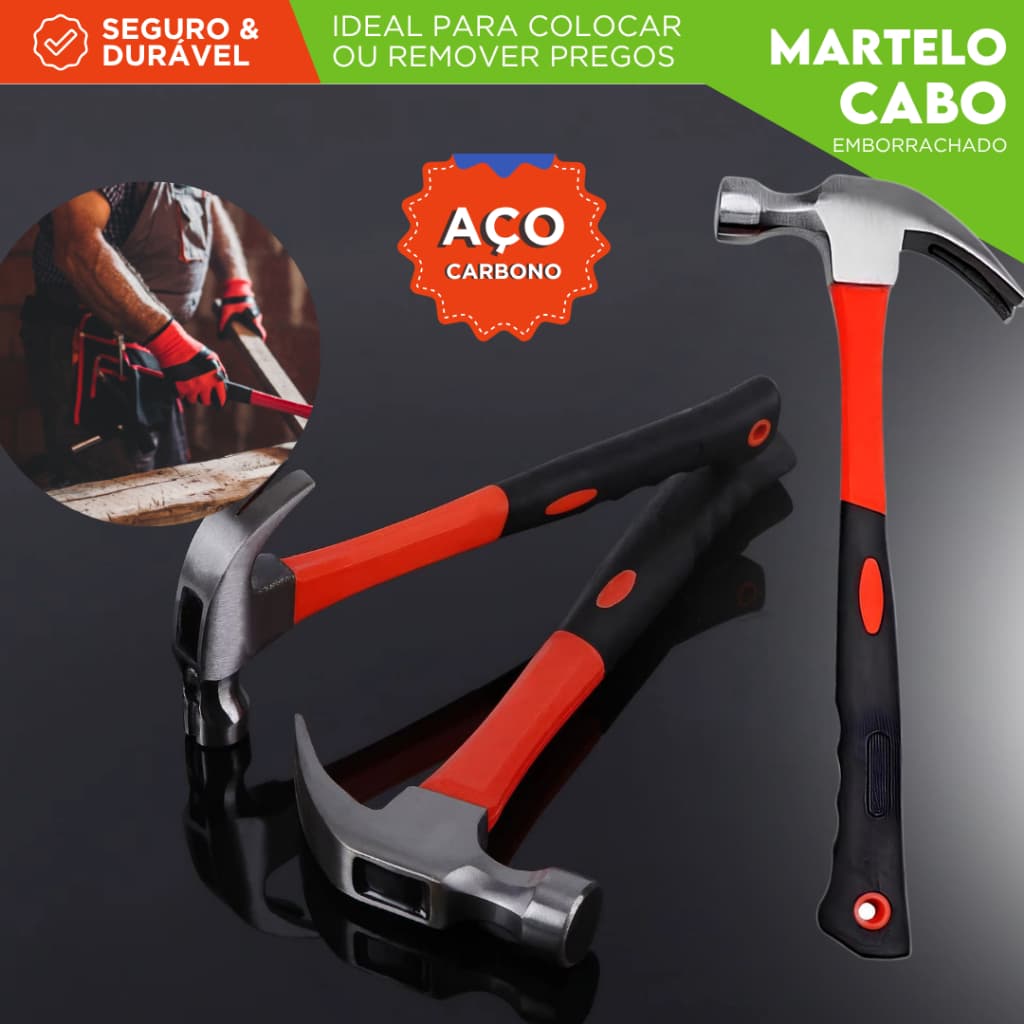 Martelo de Unha 29mm Profissional Aço Carbono Cabo Emborrachado Ideal para Construção e Reparos - CH