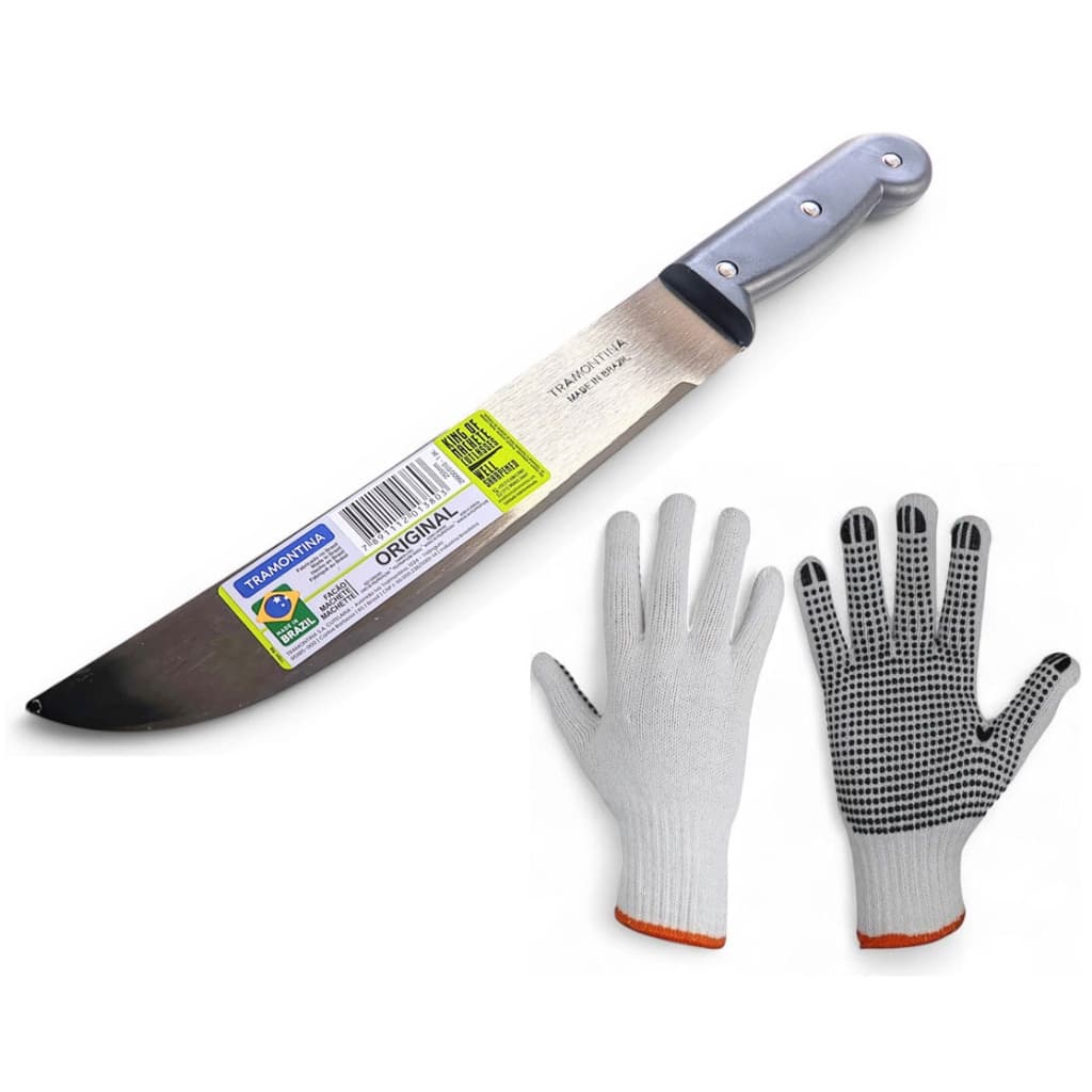 Facão para mato galgo cana jardinagem 10" polegadas Tramontina + Luvas para as mãos