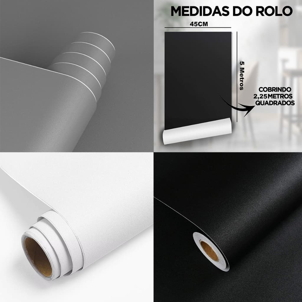 Adesivo Envelopamento Cozinha Móveis Preto Branco Fosco 5m