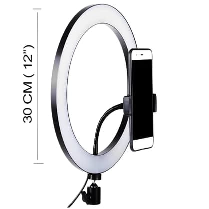 Luz De Preenchimento LED Ajustável de 12 Polegadas 30 cm Com Suporte Para Celular Sem Tripé Preto 3 Níveis de Luz