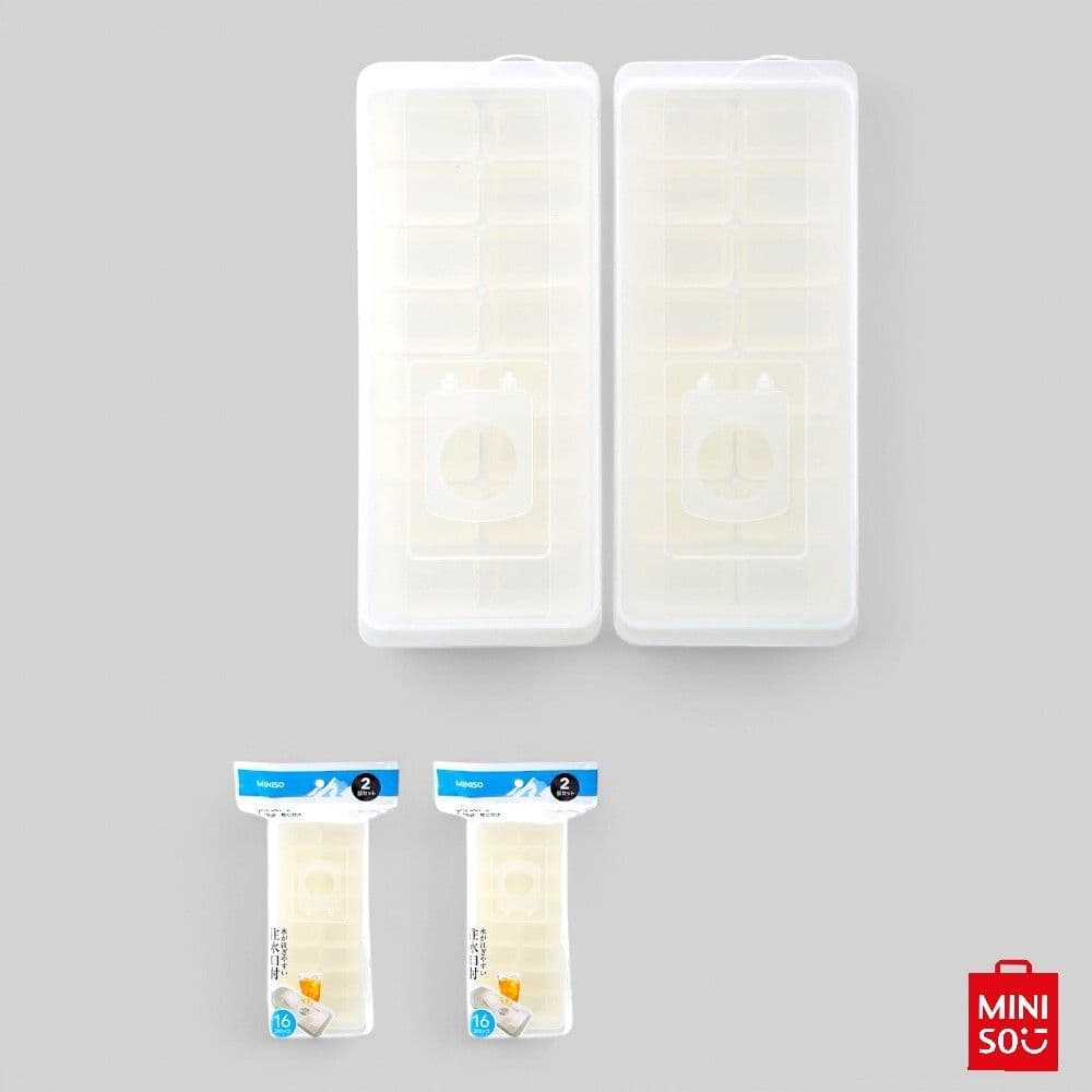Kit 2 Forma de Gelo com Tampa 16 Cubos - Branca