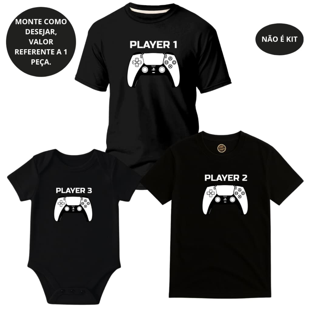 Camiseta Adulto/ Infantil/ Body bebê Controle  PS5 Jogo Player 1,2 e3 Gamer PAI E FILHO Dia dos Pais - 1 PEÇA