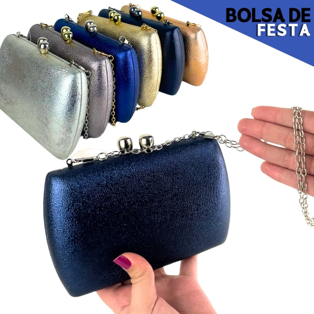 Bolsa Clutch Carteira Feminina Mão e Transversal com Alça Corrente Removível Para Festas - M-446 -BC