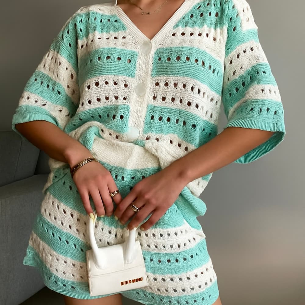 Conjunto Saída de Praia Feminino Tricot Leve | Blusa + Shorts Verão