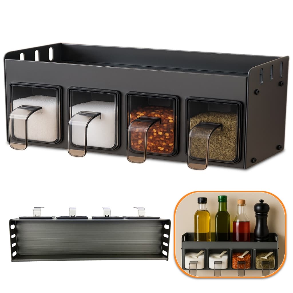 Porta Temperos Aço Inox 4 Compartimento Com Colheres Gourmet