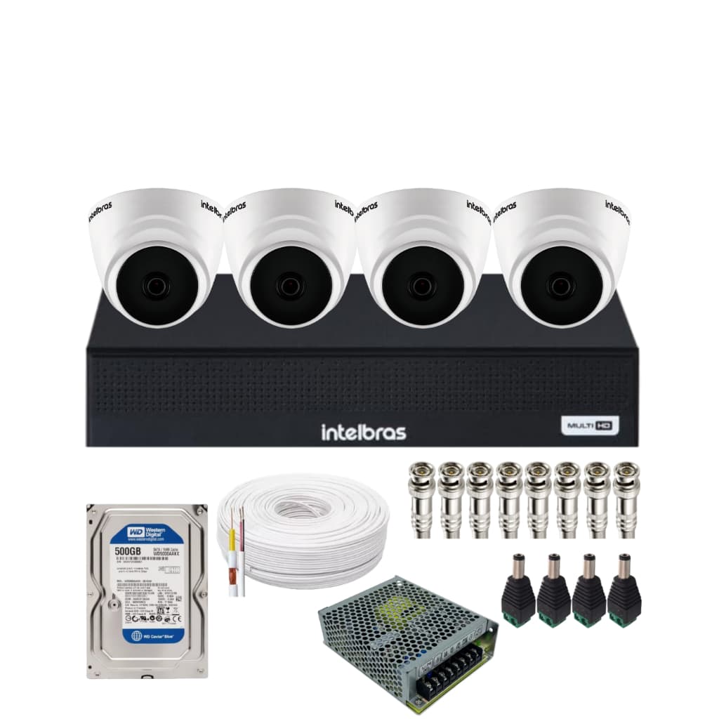 Kit 4 Câmeras Intelbras 1120 Dome Dvr 4 Canais Completo