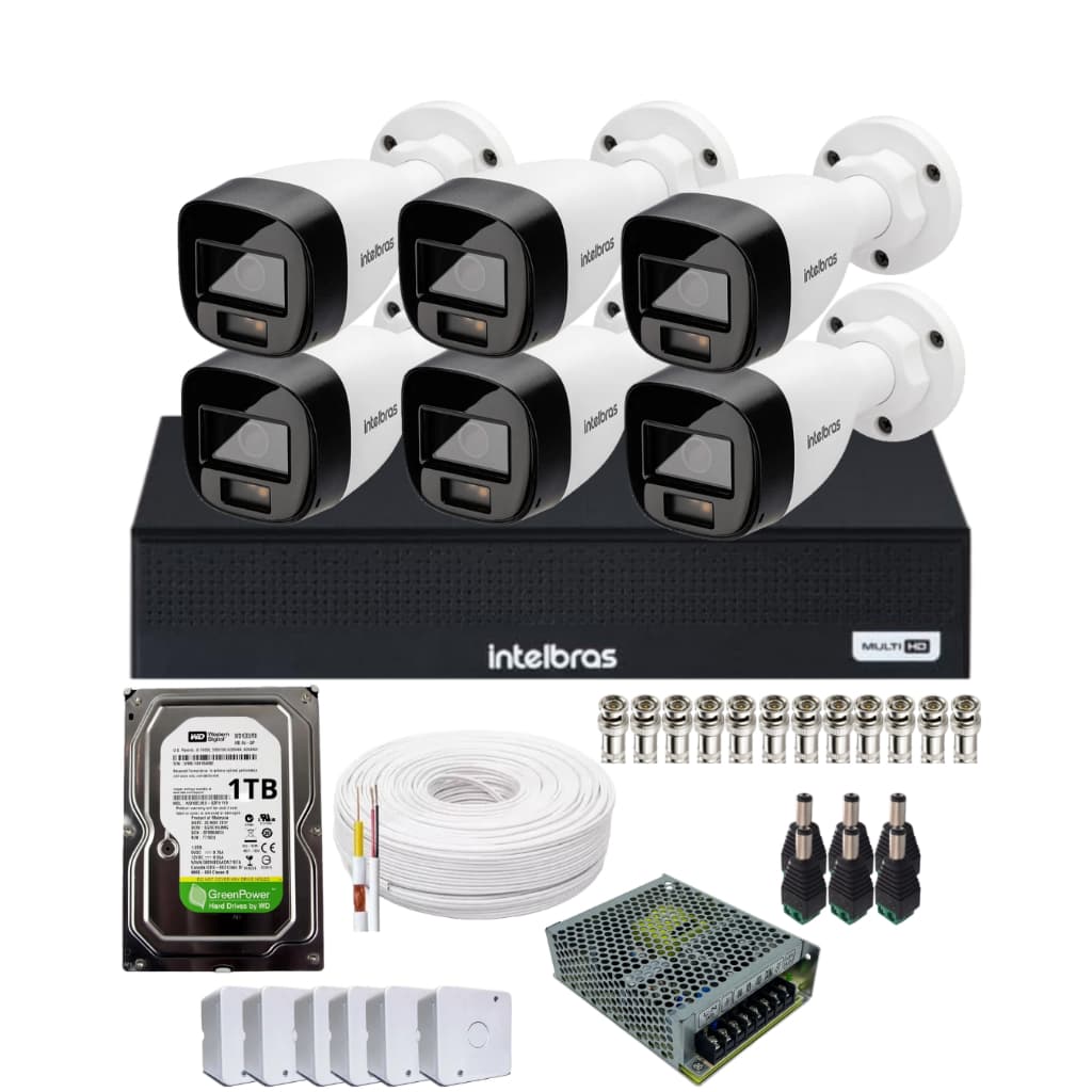 Kit 6 Cameras Intelbras 1120 Fullcolor, Dvr 8 Canais C/ 1tb
