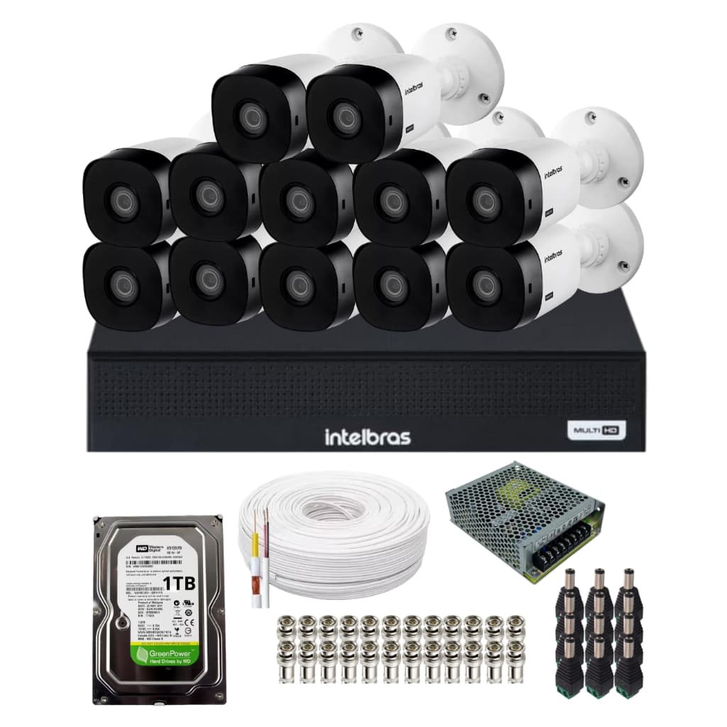 Kit Intelbras 12 câmeras VHL 1120 20m DVR de 16 canais 1 TB