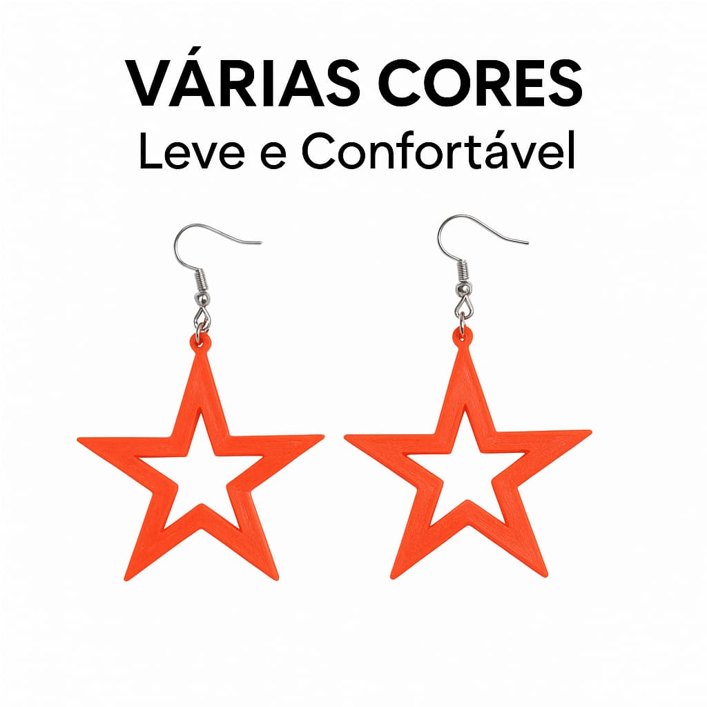 Brinco Estrela 3D – Promoção 2 por R 19,99 – Várias Cores Carnaval e Festas
